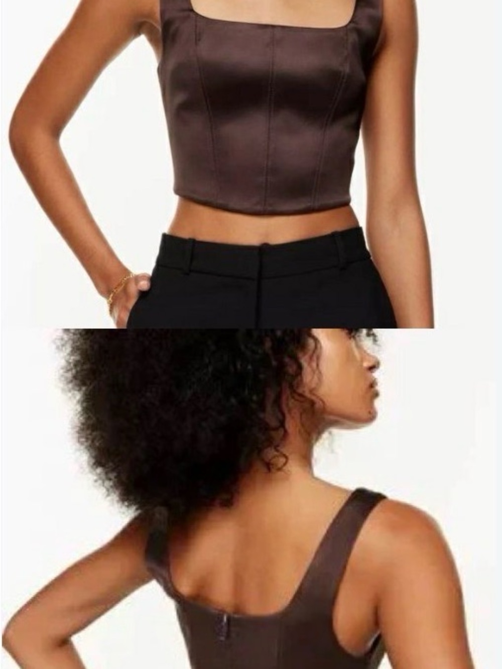 Babaton Brown Square-Neck Satin Bustier
